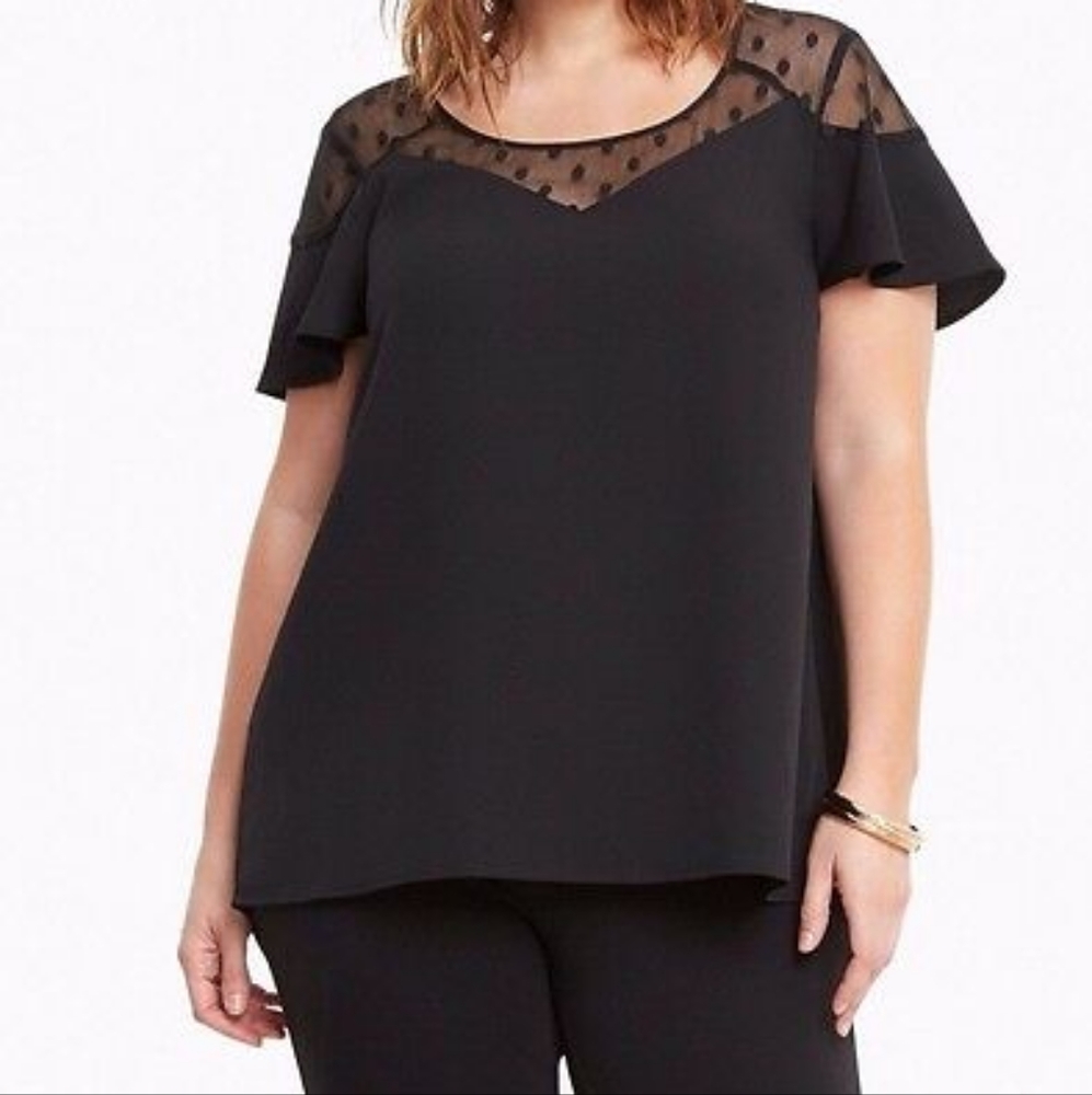 Torrid Crepe Mesh Dot Flutter Sleeve Top - image 1
